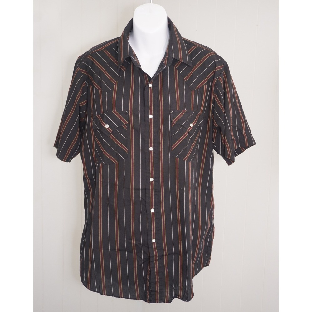Plains Western Wear Short Sleeve Black Striped Western Pearl Snap Shirt